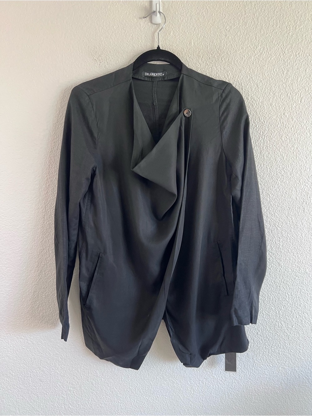 NWT Blank NYC Drape Front Mixed Media Jacket Black Small